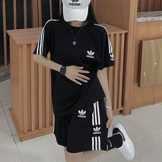 Adidas Clover Bordado casual Set Sports Sports Short Shorts Set de camiseta Men y mujeres Summer Round Neck Set de dos piezas [Conjunto de dos piezas] White 9889 Short Set 4xl 160-180Jin [Jin equivale a 0.5 kg]