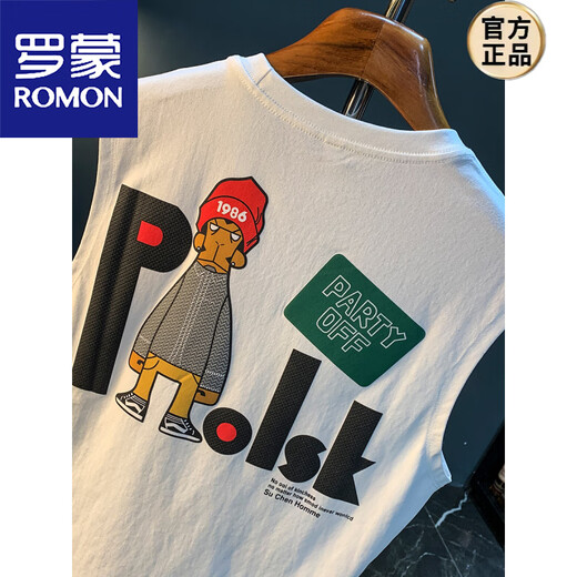 罗蒙（ROMON）2025年夏季男款背心潮流宽松大码坎肩无袖T恤休闲百搭训练老头衫 白色 【JSW9923-A】 2XL 适合141-150斤穿