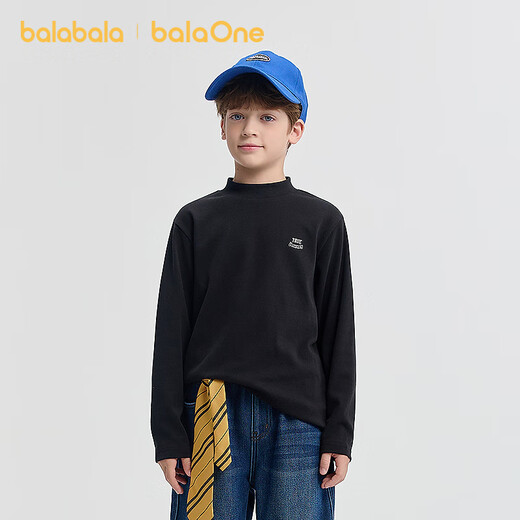 Bala BalaOne children's clothing children's long-sleeved T-shirt boys and girls 2025 winter new casual bottoming shirt warm top black 90001 165