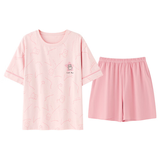 Pyjamas en velours arctique pour femmes pour shorts d'été, coton rond Style Thin Sweet Sweet Pink Home Clothing Ensemble peut être porté à l'extérieur de Z9856 M [recommandé de porter 80-100jin [Jin est égal à 0,5 kg]]]