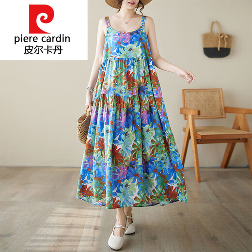 皮尔卡丹（pierre cardin）针织2025潮流夏季波西米亚小碎花拼接吊带连衣裙女宽松显瘦大摆蛋 1105 均码 大