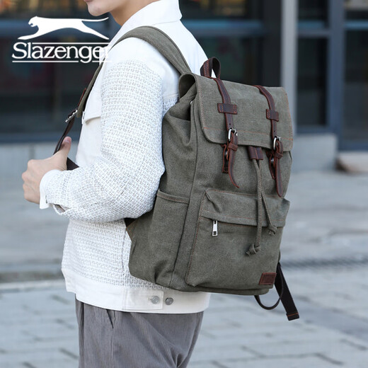 Slazenger/Slazenger retro retro desgaste resistente al desgaste de la masa de cuero de cuero mochila mochila negra