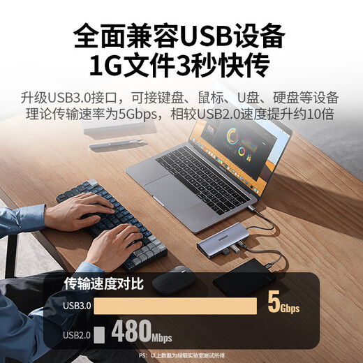 UGREEN绿联绿联拓展坞Typec扩展USB分线器hub集线器雷电4HDMI投屏 【5合1】DP1.4-15905