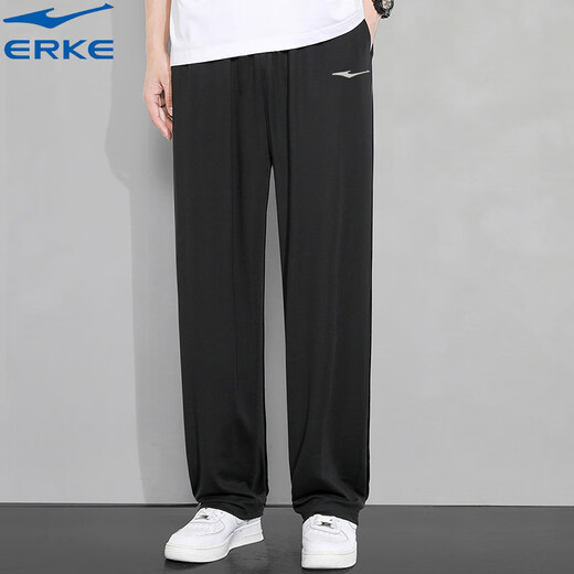 Hongxing Erke (ERKE) straight men's pants 2025 autumn new style knitted sports pants windproof thickened loose trousers fitness running pants men's black XL 175 (weight 135-150Jin Jin equals 0.5 kg)
