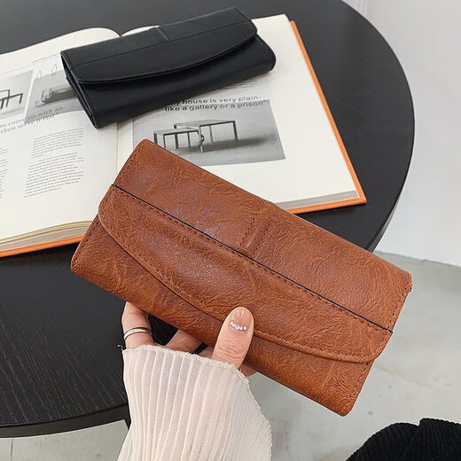 Shunzi Retro Women's Wallet Long Large Capacity Multiple Card Slots Simple Fashion Clutch Card Holder Wallet Niche Design Women's Wallet Long Brown