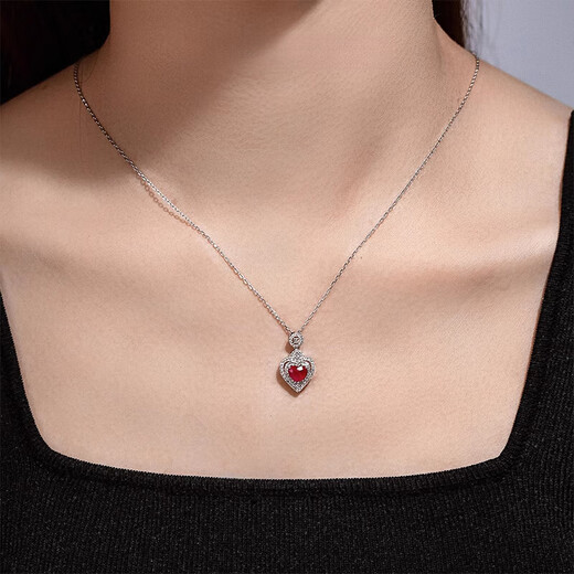 HEEKAIYI Ruby Necklace Women's Heart-Shaped 18K Gold Diamond Pendant Chinese Valentine's Day Birthday Gift for Wife and Girlfriend Selected Heart-Shaped Ruby Necklace - 1 Carat