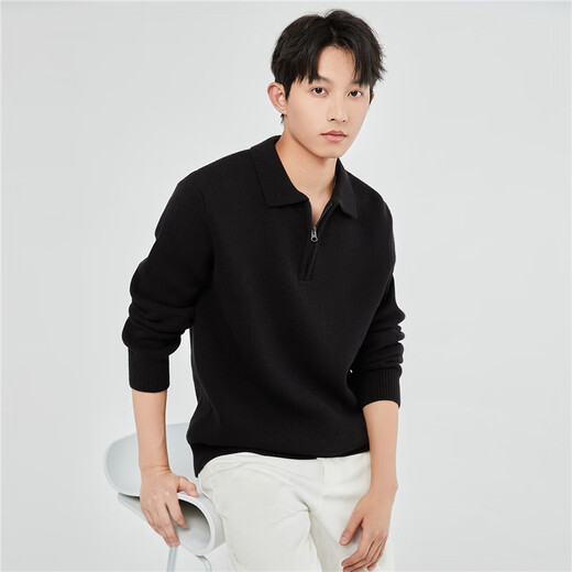 Giordano sweater men's machine washable thickened pullover sweater long-sleeved lapel half-zip sweater for men 01054785