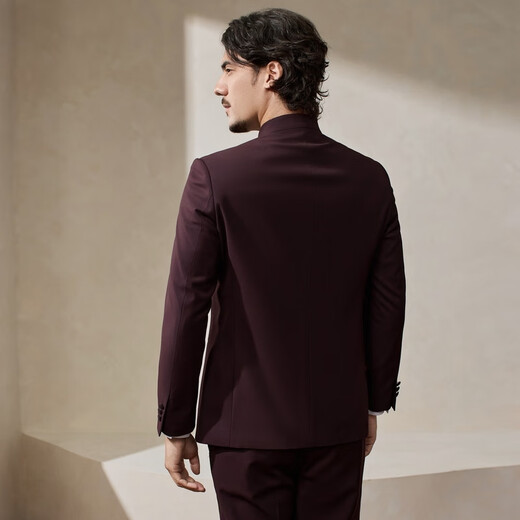 Marque QI [Collier debout chinois / pli rhino] costume pour hommes 2025 Automne et hiver Business haut de gamme High Und Suit, Maroon 50 (B50)