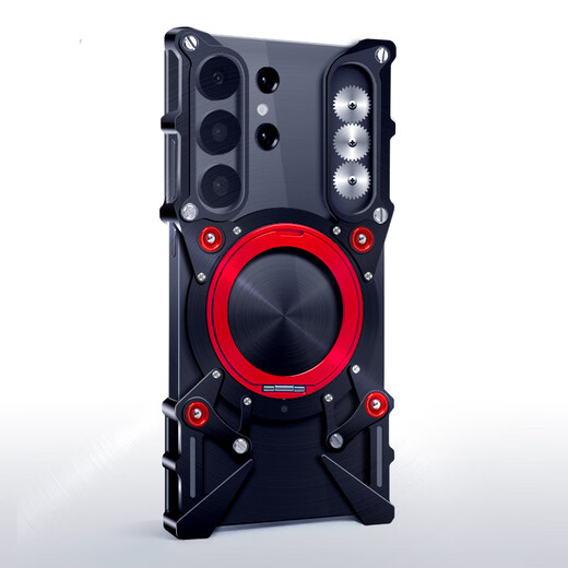 ZWNPC Samsung S25Ultra mechanical arm rotation s24ultra mobile phone case with stand s23ultra metal frame s22u aluminum alloy frame iron frame s21uitra magnetic suction upgraded mechanical rotating stand black lanyard + frameless + car magnet 1 Samsung S25 Edge