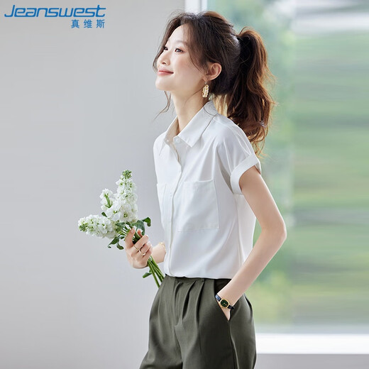 
JEANSWEST shirt for women 2025 summer short-sleeved casual temperament fashionable versatile fashion top for women white L