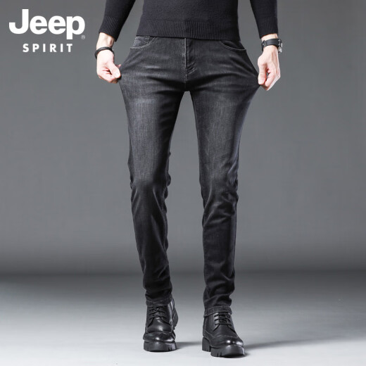 JEEP SPIRIT吉普牛仔裤男士春秋季修身小脚休闲裤2025新款弹力黑色直筒长裤子 1048黑色 28