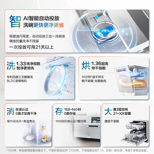 Robam Salt System G1PMax Dishwasher Automatic Dispensing 21 Sets Built-in Large Capacity Automatic Opening and Opening Door Hot Air Drying Intelligent Disposal Long-term Storage First-Class Water Efficiency Sea Salt White 21 Sets Salt System G1PMax Dishwasher