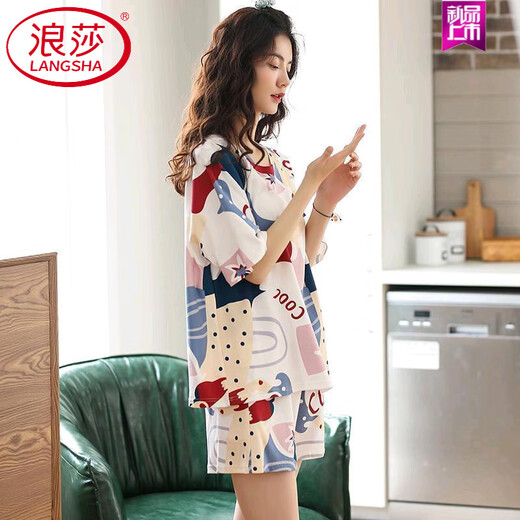 LangSha 2025 new pajamas for women in summer pure cotton thin short sleeve cute and can be worn for summer two-piece suit YZT9859 M [recommended 80-100Jin [Jin equals 0.5 kg] wear]