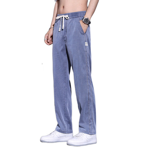 Seven Wolfs Titanium Jeans Men's Summer Thin Fashion Brand Straight Loose Men's Ice Wire Wide Legs Casual Long Trousers Drawstring GF1D02-1048 Gray 4XL 185-200Jin[Jin equals 0.5 kg]