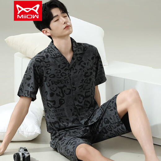 Catman (Miiow) Pyjamas Herren Sommer kurzärmelige Kurzfilme der Sommer-Dünnen Männer-Männer-Stil können an der Außenseite locker und lässiges Hauskleidungskleidung 6627 Herrenstil M Standard (High 165100 Jin [Jin gleich 0,5 kg]) getragen werden.