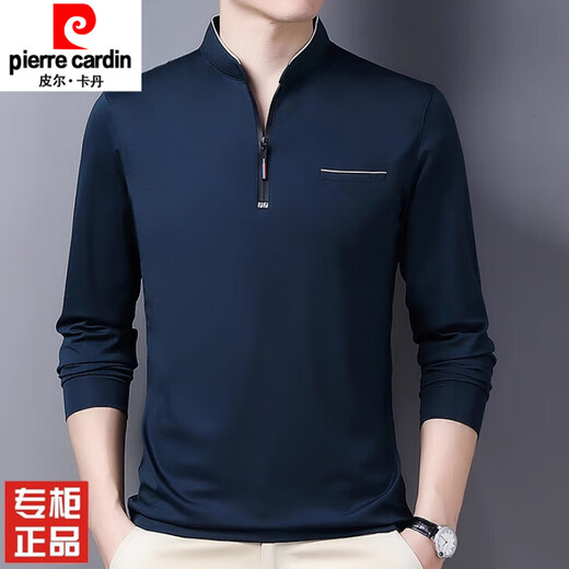 
Pier Cardin spring small stand-up collar men's long-sleeved T-shirt half-zipper body shirt fashionable casual middle-aged single-piece men's top P6625 rose red M 165