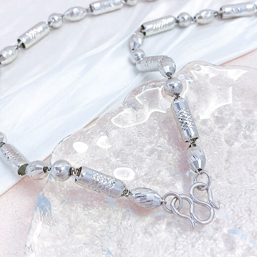 Zhaoliang pt950 rising platinum necklace domineering round bead barrel pearlescent bead three-in-one platinum necklace men's necklace 52.77 grams long 62cm wide about 7mm