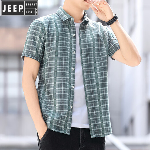 Jeep (Jeep) Camisa a cuadros de la camisa de verano de manga corta para hombres Camisa versátil Versátil Moda de moda Seda delgada de pulgada de pulgada de media manga ZZ829 Azul XL 120-135Jin [Jin iguala 0.5 kg]