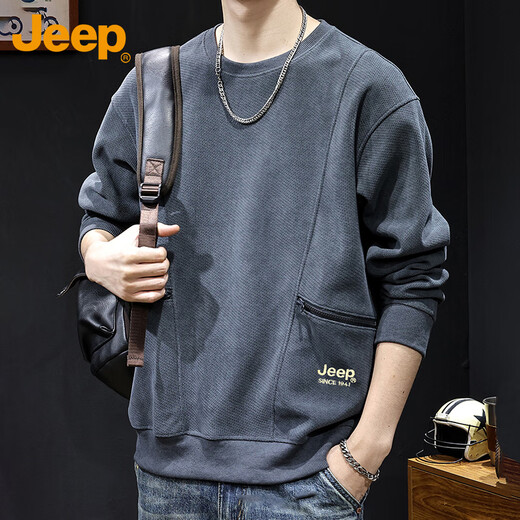 JEEP Jeep sweatshirt men's spring and autumn heavy casual long-sleeved loose top men's gray 2XL