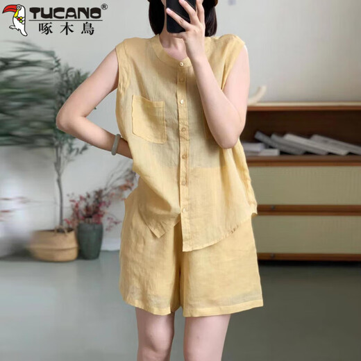 啄木鸟（TUCANO）时尚小资背心纯色马甲套装女2025夏天减龄气质上衣短裤两件套 紫色【面料】 M 建议80-100斤