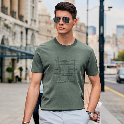 Mr. Cloth abstract pattern jacquard knitted T men's clothing spring and summer new cool ice yarn short-sleeved AT12109 warm brick red M (170)