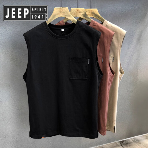 
JEEP SPIRIT Jeep Large Size 300 Jin [Jin equals 0.5 kg] New summer pure cotton American retro sports vest men's sleeveless shirt loose knives khaki [selected good stuff] XL Recommended 110-125 Jin [Jin equals 0.5 kg]
