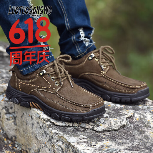 Camel Dance Herrenschuhe weiche und komfortable handgefertigte lässige Schuhe Hartschuhe-resistent atmungsaktive Kuhleckenschuhe Herren Wandern im Freien Wanderschuhe 6198 Khaki 44