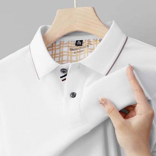 Hailan Home's new summer men's lapel T-shirt simple and fashionable solid color men's short-sleeved POLO shirt cotton t-shirt top 6628 white 4XL /58 [recommended 195-220g