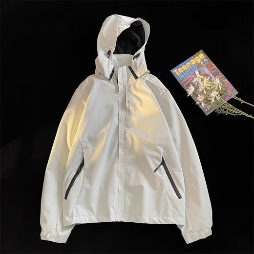 Herren 2024 Neues Sommer Dünner Outdoor-Drei-in-One-Jacke Soft Shell Mountain Climbing Anzug für Frauen winddes Bergsteigen 6628 Meter Weiß [gleicher Stil für Männer und Frauen] [Drei-in-Eins-M