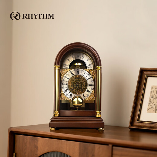 Lisheng German imported mechanical movement desk clock solid wood nave winding high-end new Chinese style atmospheric hourly time chime bell solid wood antique color 14*20*32.8cm