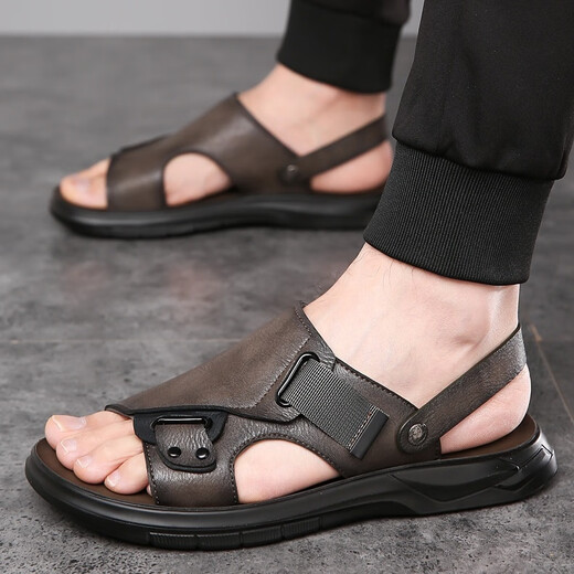 Spinnenprinzen Sandalen Herren 2025 Neue Sommer-Männerschuhe echte Leder lässig Outdoor Beachschuhe Nicht rutschende Dual-Purpose-Sandalen Lederschuhe 9923 Black 40