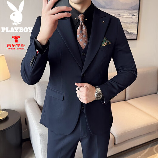 Playboy suit men's high-end business formal wear high-end sense lapel collar groom wedding casual suit men's fashion black XL 52 120-135Jin Jin is equal to 0.5kg wear