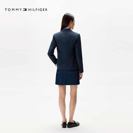 Tommy Hilfiger Autumn and Winter Women's Business Casual Workplace Lion Logo Embroidered Single Button Slim Lapel Suit Jacket Navy C1G S 34