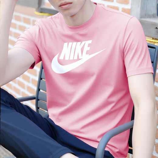 Nike (NIKE) short-sleeved men's 25 summer new sportswear casual half-sleeved breathable running fitness suit trendy round neck T-shirt Cotton skin-friendly/rise powder/hot-promoting style L [175] Weight 130~150Jin [Jin equals 0.5 kg]