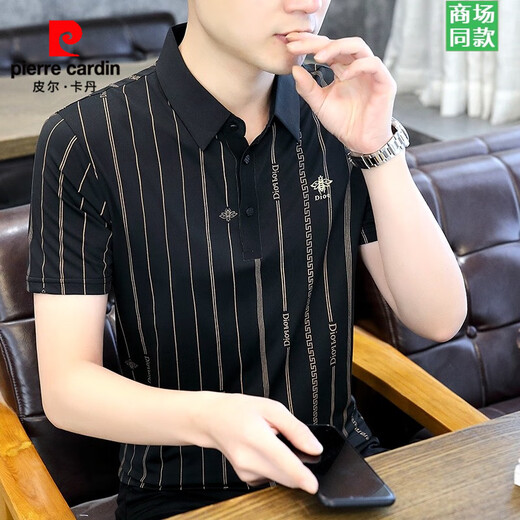 皮尔卡丹（pierre cardin）高端品牌男士短袖t恤有带领上衣夏季商务休闲冰丝polo衫 白色9902 M 80-100斤左右