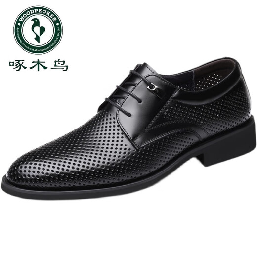 
Woodpecker head layer cowhide men's sandals summer genuine leather hollow leather shoes business casual height-enhancing British lace-up men's shoes 9928 black hollow sandals 44
