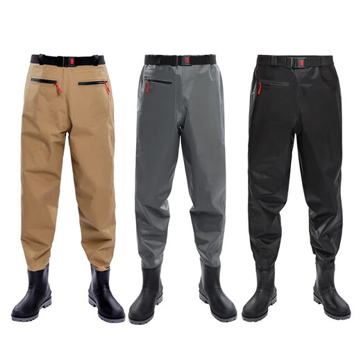 MieLanat waders, rain pants with rain boots, waist-length thickened reservoir leather forks, water shoes, one-piece fishing suit, half-length PVC gray waist-length belt, upgraded extra-thick rhinoceros 36 (photographed according to normal shoe size)