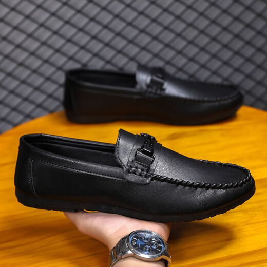 Prince Yierkang ist ein echter Modetrend Herbst Leichtes Männer lof Bean-Schuhe Einfacher koreanischer Stil Non-Rutsch-Männerschuhe kleine Lederschuhe D878 Black 39
