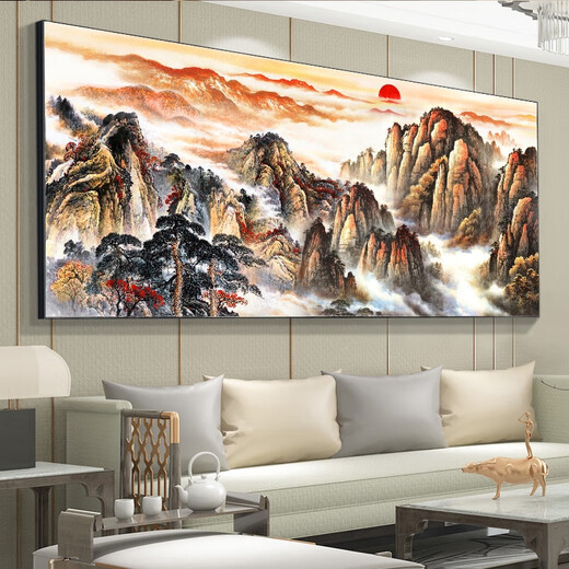 Sanqihu 2025 new hanging paintings, decorative paintings of the Great Wall, mountains and mountains, landscape paintings of the office with mountains but no water [Purple Qi comes from the east] CT-3881 [Waterproof oil paintings, cloth] + thickened brushed aluminum frame, frame length 210 high 90cm-SF Express home entry [Northern Black]