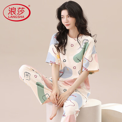 Langsha Light Luxury 2025 Neues Pyjama für Frauen, Sommer mit kurzer Kurzärmel-Hosen, Frühlings- und Herbst-Sommerstil, Frauenkleidung für Frauen zwei Stücke ZH-9720 L