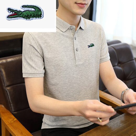 鳄鱼新款polo衫男夏季宽松翻领高端潮体恤休闲商务中青年上装 A6636大红 XL 125-140斤