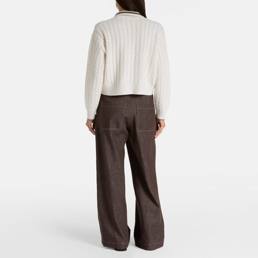 Brunello Cucinelli Logo羊绒绞花针织Polo衫式毛衣 P01083479 白色 XXS CN 155/80
