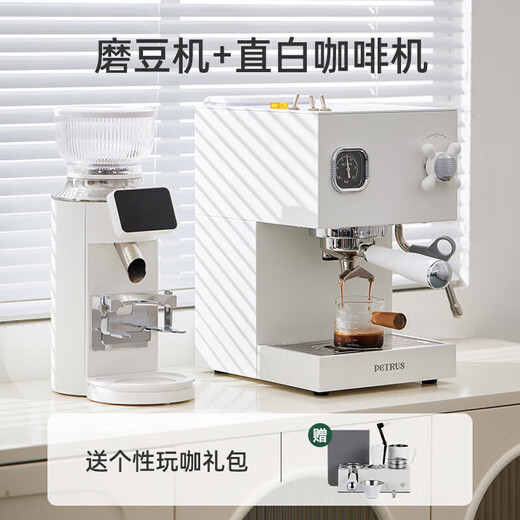 柏翠PE3888直白咖啡机双锅炉意式家用全半自动小型一体奶泡 白色 白色·3766磨豆机