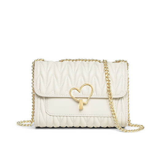 Enlike international luxury brand crossbody new genuine leather chain bag versatile and popular high-end fashion one-shoulder small square bag bag off-white [gift box]