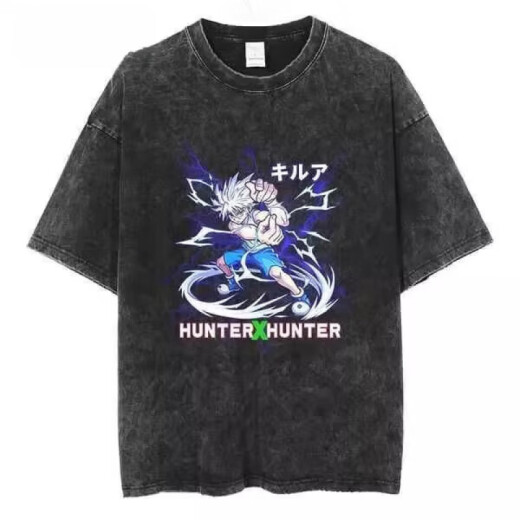 Jiuvia summer hip-hop street cotton t-shirt washing retro Japanese anime full-time hunter Hunter x Hunter trend B1342 washing black S
