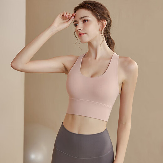 LULULOMDDW sports bra, yoga bra, no-wear bra, high-strength shockproof push-up Pilates vest for women, pink L