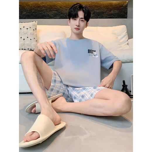 Hailan Home's 2025 summer striped pajamas new summer teenager short-sleeved boys' home clothing men's HDE-9928 4XL men: [Suggested 180-220Jin [Jin equals 0.5 kg]]