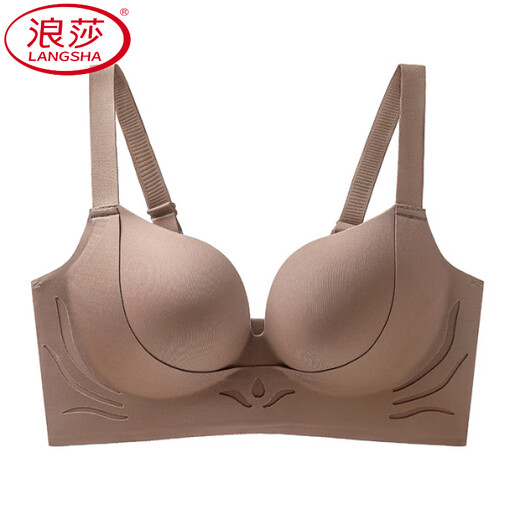 Langsha (Langsha) Fat MM Lifting de gran tamaño y ropa interior sin marca para mujeres con senos grandes, pequeñas reuniones, senos de cierre lateral, sujetador de ajuste anti-sagging, marrón 75b 34cd taza