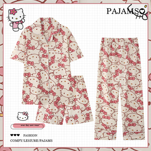 Pajamas Tuqian (Tuqian) avec pavé de ponceau de glace pour les femmes Ensemble trois pièces 2025 Nouveau pyjamas d'été Femmes trois pièces Migne Pudding Dog Short Yunduo Cotton-J9901 # Paradise Puppy Tree Code Code M [recommandé 75-100jin [Jin est égal à 0,5 kg]]