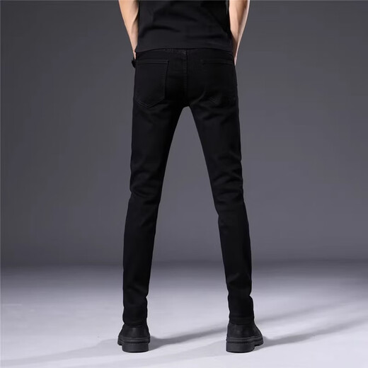 Romon Hong Kong high-end non-disappearing black jeans men's 2025 summer thin slim fit small feet elastic casual long trousers 1048 light blue (summer thin) size 28